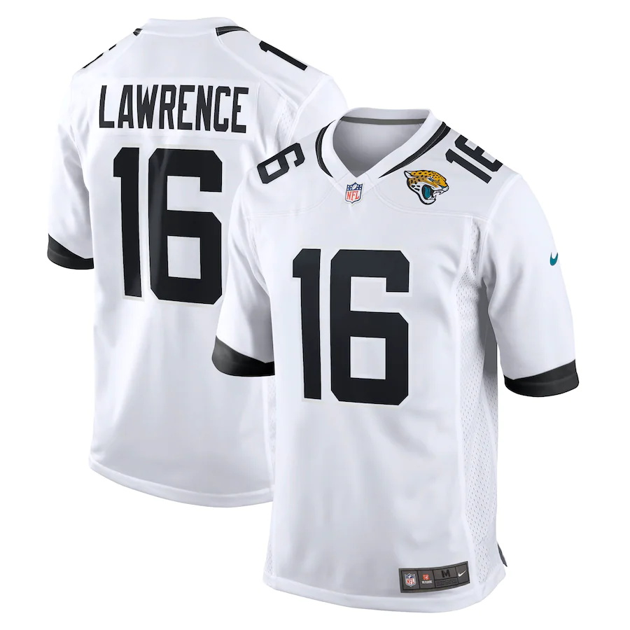 Custom Mens Jacksonville Jaguars 16 Trevor Lawrence Nike White 2021 NFL Draft First Round Pick Game Jersey